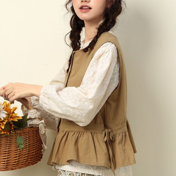 women's vests johnature spring japanese linen sleeveless tank vests mori solid color all match ruffles tie solid color women vests 2303, Black;white
women's vests johnature spring japanese linen sleeveless tank vests mori solid color all match ruffles tie solid color women vests 2303, Black;white