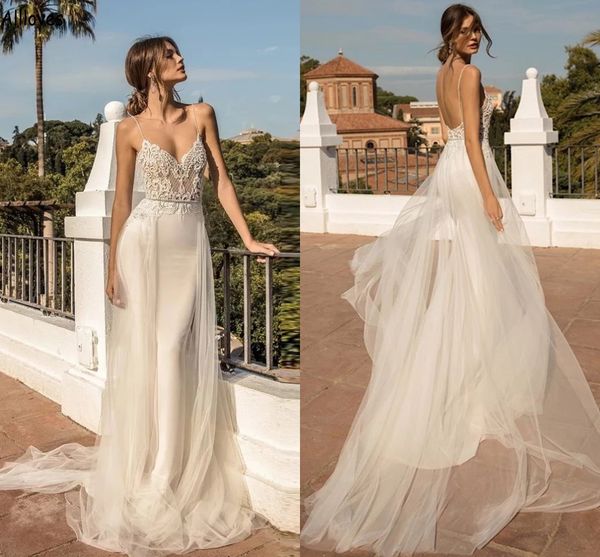 boho beach mermaid wedding dresses with detachable tulle skirt delicate lace beaded backless bridal gowns sleeveless simple bride chic robes, White
boho beach mermaid wedding dresses with detachable tulle skirt delicate lace beaded backless bridal gowns sleeveless simple bride chic robes, White