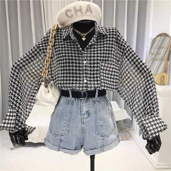 women's blouses shirts houzhou plaid shirt vintage chiffon transparent blouse oversize long sleeve button up cardigan chic korean fashi, White
women's blouses shirts houzhou plaid shirt vintage chiffon transparent blouse oversize long sleeve button up cardigan chic korean fashi, White
