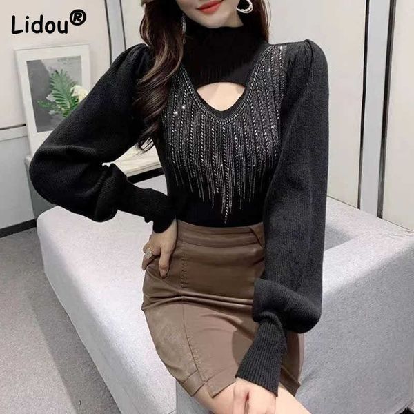 women's blouses shirts long bishop sleeve hollow diamonds sweater 2022 new women autumn half high collar slim fashion solid color botto, White
women's blouses shirts long bishop sleeve hollow diamonds sweater 2022 new women autumn half high collar slim fashion solid color botto, White