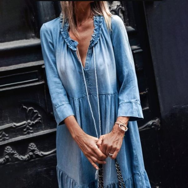 casual dresses loose women 3/4 sleeve dress vintage tassel plus size dress denim apparel autumn lace v neck large hem maxi denim dress 23032, Black;gray
casual dresses loose women 3/4 sleeve dress vintage tassel plus size dress denim apparel autumn lace v neck large hem maxi denim dress 23032, Black;gray