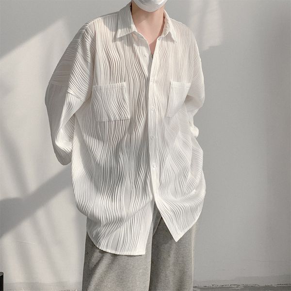 men s casual shirts fashion design long sleeve loose pleated ice silk coat spring teen solid color 230328, White;black
men s casual shirts fashion design long sleeve loose pleated ice silk coat spring teen solid color 230328, White;black