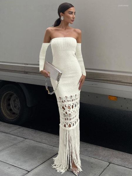 tassel hem hollow out off shoulder maxi dress elegant knitted long sleeve holiday dresses party wear, Black;gray
tassel hem hollow out off shoulder maxi dress elegant knitted long sleeve holiday dresses party wear, Black;gray