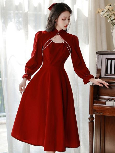 casual dresses autumn winter vintage cheongsam velvet party dress winter red premium beaded chain hollow elegant girl night vestido festa 23, Black;gray
casual dresses autumn winter vintage cheongsam velvet party dress winter red premium beaded chain hollow elegant girl night vestido festa 23, Black;gray