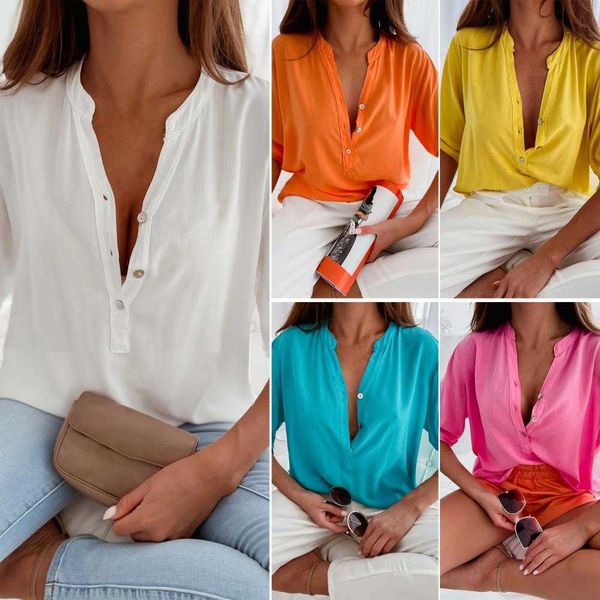 women's blouses shirts v-neck stand collar short sleeve buttons half placket summer blouse breathable women solid color pullover shirt, White
women's blouses shirts v-neck stand collar short sleeve buttons half placket summer blouse breathable women solid color pullover shirt, White