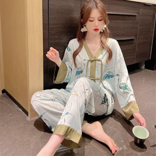 women's sleepwear pajamas for women in spring and autumn chinese style button cardigan long sleeved premium ice silk casual home clothe, Black;red
women's sleepwear pajamas for women in spring and autumn chinese style button cardigan long sleeved premium ice silk casual home clothe, Black;red