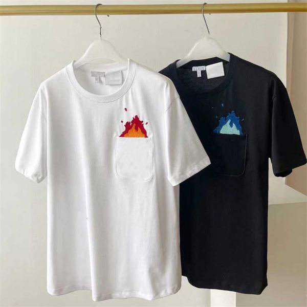 pocket small flame t-shirt luo family couple short sleeve embroidery cotton crew neck high weight 022104, Black
pocket small flame t-shirt luo family couple short sleeve embroidery cotton crew neck high weight 022104, Black