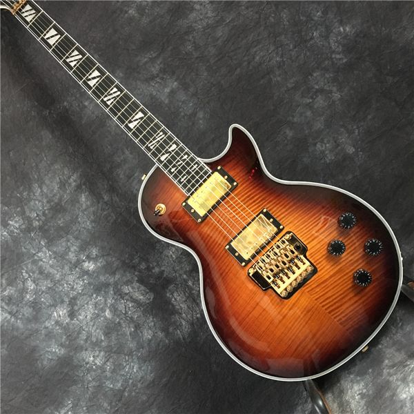 lp custom electric guitar instrument, optional color, good tiger pattern, with vibrato. gold accessories
lp custom electric guitar instrument, optional color, good tiger pattern, with vibrato. gold accessories