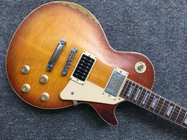 1959 flame maple led zeppelin jimmy page #7 tom murphy relic sunburst electric guitar one piece neck & body, gold grover tuners
1959 flame maple led zeppelin jimmy page #7 tom murphy relic sunburst electric guitar one piece neck & body, gold grover tuners