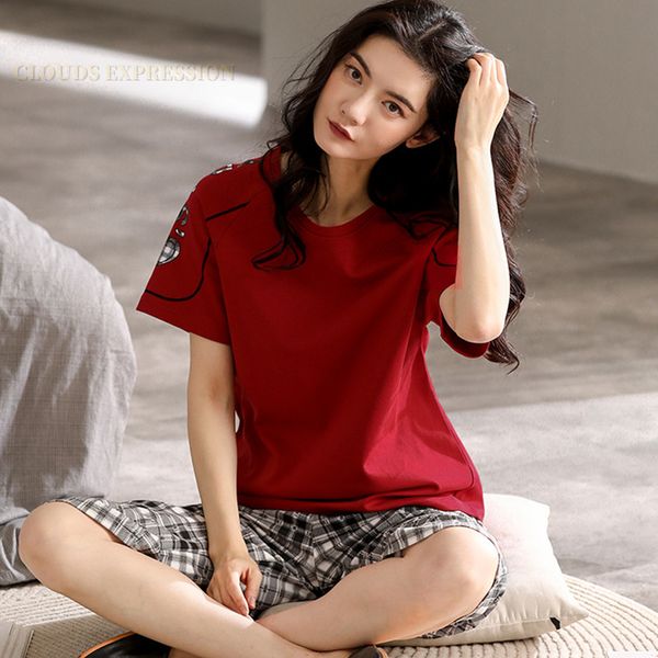women's sleepwear summer pajamas set short sleeved cartoon cotton sleepwear women's pajamas -3xl size pyjamas loose comfort plaid, Black;red 
women's sleepwear summer pajamas set short sleeved cartoon cotton sleepwear women's pajamas -3xl size pyjamas loose comfort plaid, Black;red