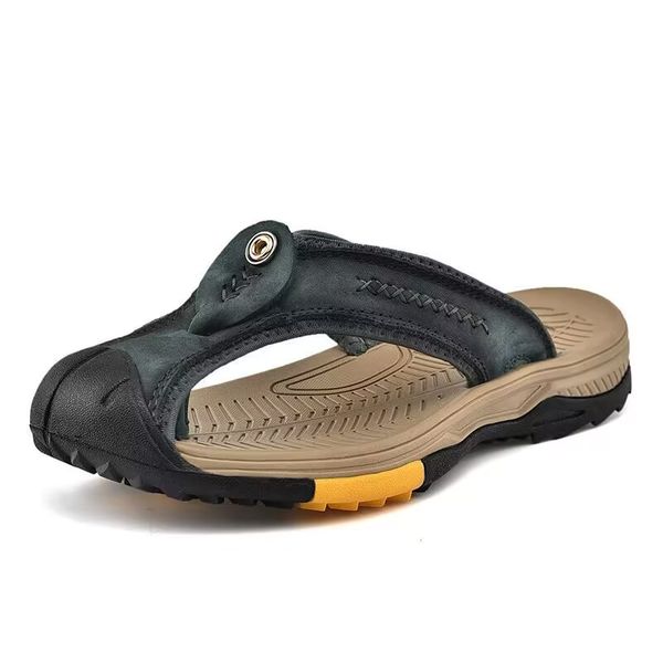 men's fashion leather slippers personality casual comfortable breathable summer outdoor shopping soft soled beach sandals, Black
men's fashion leather slippers personality casual comfortable breathable summer outdoor shopping soft soled beach sandals, Black
