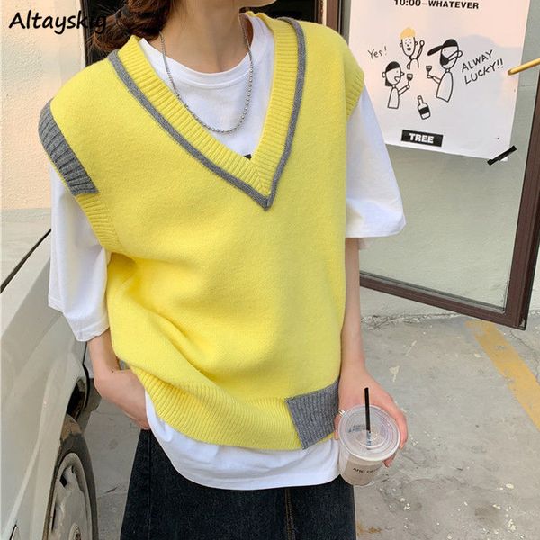 women's vests panelled sweater vest women sweet design v-neck loose sleeveless sweaters preppy style high street stylish knitting vests, Black;white
women's vests panelled sweater vest women sweet design v-neck loose sleeveless sweaters preppy style high street stylish knitting vests, Black;white