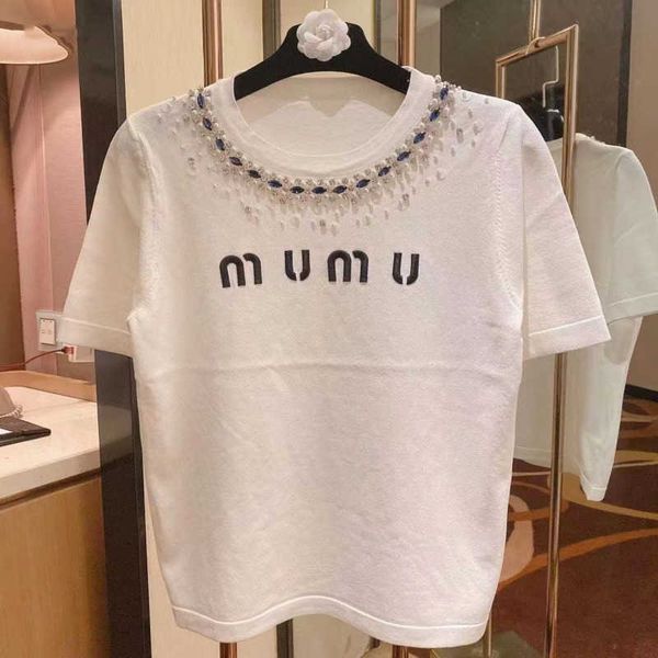 women's miu t-shirt sweatshirt short sleeved tee designer t shirt summer letter embroidery tshirt round neck hand beaded t-shirts short, White
women's miu t-shirt sweatshirt short sleeved tee designer t shirt summer letter embroidery tshirt round neck hand beaded t-shirts short, White