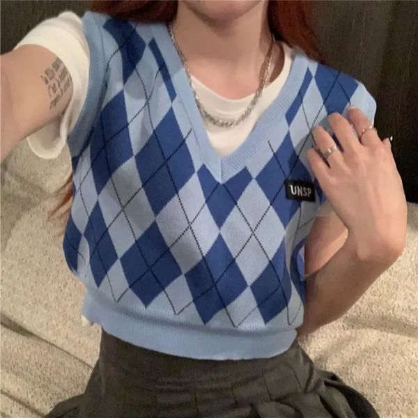 women's vests v-neck argyle pullover cropped sweater vest harajuku sleeveless streetwear knitted sweater korean simple loose vest sweat, Black;white
women's vests v-neck argyle pullover cropped sweater vest harajuku sleeveless streetwear knitted sweater korean simple loose vest sweat, Black;white