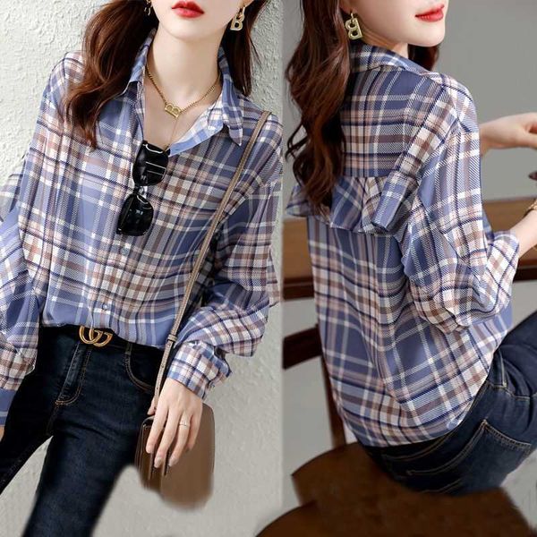 women's blouses shirts fashion plaid blouse female clothing spring autumn long sleeve elegant ruffles spliced casual single-breasted po, White
women's blouses shirts fashion plaid blouse female clothing spring autumn long sleeve elegant ruffles spliced casual single-breasted po, White