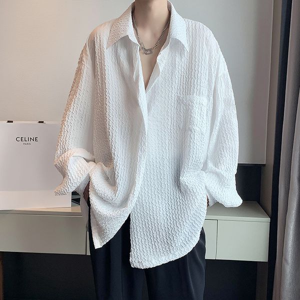 men s casual shirts spring pleated men fashion society mens dress korean loose long sleeve white 2xl 230328, White;black
men s casual shirts spring pleated men fashion society mens dress korean loose long sleeve white 2xl 230328, White;black