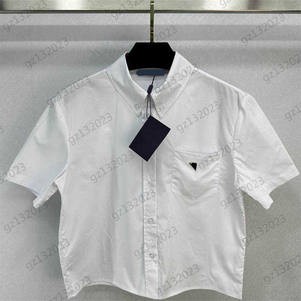 brand blouses metal triangle logo decorative pocket lapel solid color shirts imported cotton poplin fabric short sleeves summer blouses wom, White
brand blouses metal triangle logo decorative pocket lapel solid color shirts imported cotton poplin fabric short sleeves summer blouses wom, White
