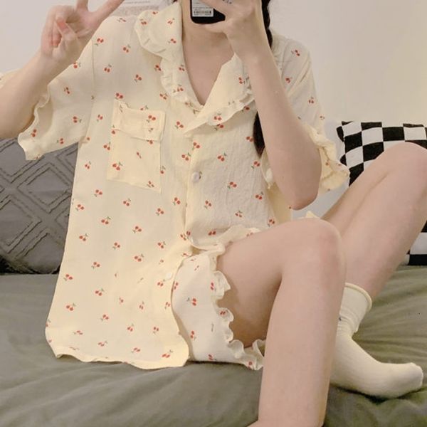 women's sleepwear cute kawaii pajamas set for women summer turn-down collar short sleeve horts 2pcs ruffle sleepwear korean style pyjam, Black;red
women's sleepwear cute kawaii pajamas set for women summer turn-down collar short sleeve horts 2pcs ruffle sleepwear korean style pyjam, Black;red