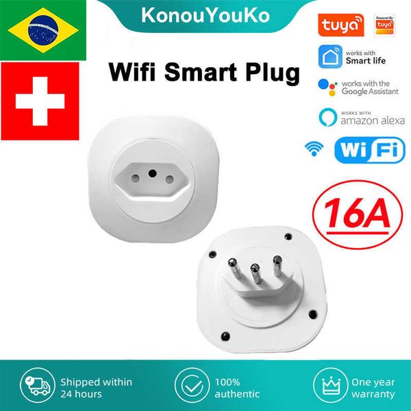 Image of Sockets Brazil Switzerland 16A WiFi Smart Plug Socket Tuya Smart Home Timer Home Appliance Outlet Voice Control for Alexa Google Z0327