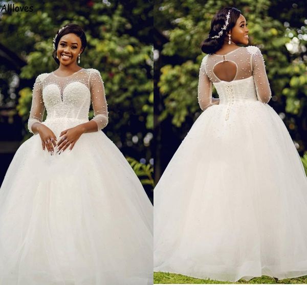 african kenya nigerian ball gown wedding dresses for bride sheer neck gorgeous beading plus size bridal gowns long sleeves corset back vesti, White
african kenya nigerian ball gown wedding dresses for bride sheer neck gorgeous beading plus size bridal gowns long sleeves corset back vesti, White