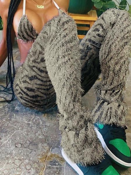 zebra striped knitted furry high waist pants for women bottoms streetwear fall winter fashion trousers, Black;white
zebra striped knitted furry high waist pants for women bottoms streetwear fall winter fashion trousers, Black;white