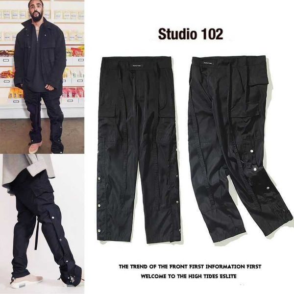 european and american street fashion goods season 6 main line ribbon button work casual pants drawstring fog, White;black
european and american street fashion goods season 6 main line ribbon button work casual pants drawstring fog, White;black
