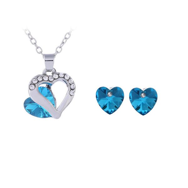 10 sets/lot heart-shaped pendant necklace ear studs suit inlaid zircon rhinestone twinkle decorate adjeustable length non fading american st, Silver
10 sets/lot heart-shaped pendant necklace ear studs suit inlaid zircon rhinestone twinkle decorate adjeustable length non fading american st, Silver