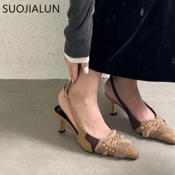 dress shoes suojialun spring brand women sandal fashion pointed toe shallow slip on ladies elegant slingback shoes thin high heel p 230327, Black
dress shoes suojialun spring brand women sandal fashion pointed toe shallow slip on ladies elegant slingback shoes thin high heel p 230327, Black
