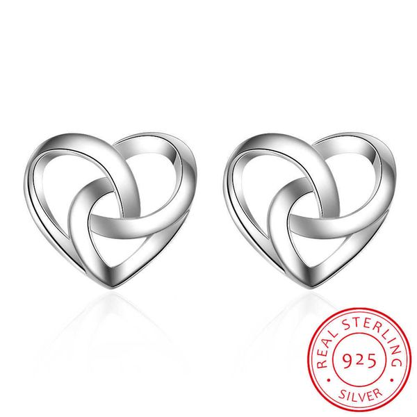 

charm 925 sterling silver knotted cute hearts stud earrings for women 925 sterling silver earing brincos earings fine jewelry brinco aa23032, Golden