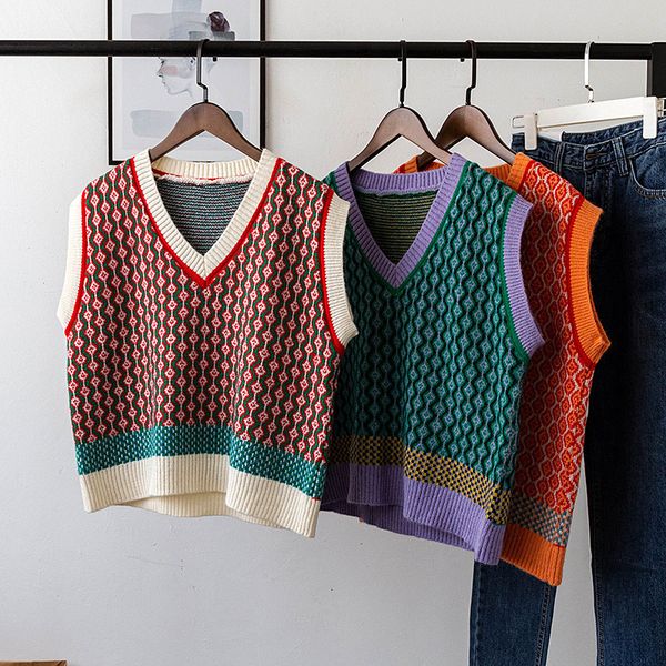 women's vests chic vintage argyle sweater vest for women autumn winter pullover hit color knitted vest sleeveless jecket gilet femme 23, Black;white
women's vests chic vintage argyle sweater vest for women autumn winter pullover hit color knitted vest sleeveless jecket gilet femme 23, Black;white