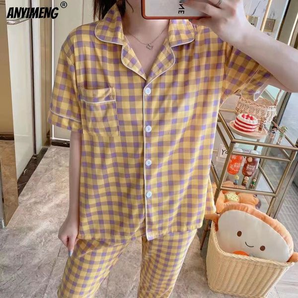 women's sleepwear summer sweet girl plaid pajamas set cardigan cartoon short sleeve long pants homesuit fashion pijamas women home clot, Black;red
women's sleepwear summer sweet girl plaid pajamas set cardigan cartoon short sleeve long pants homesuit fashion pijamas women home clot, Black;red