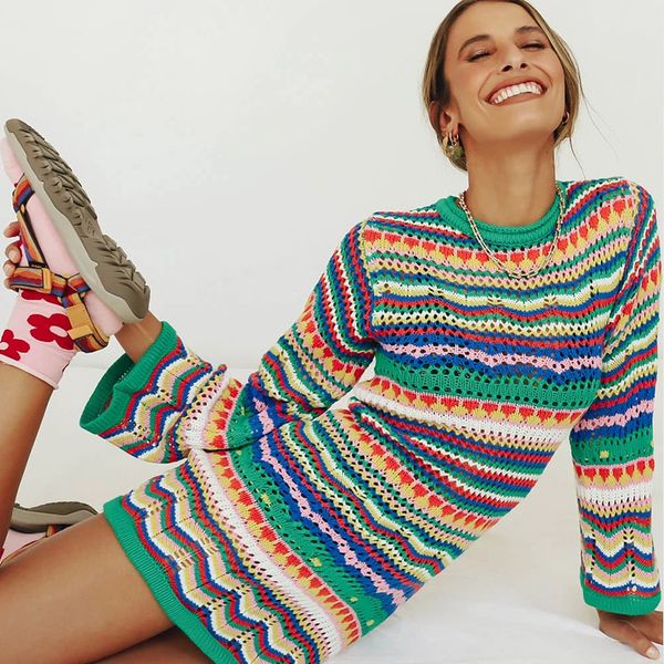 casual dresses wsevypo bohemian color block striped knit crochet sweaters dress autumn women's long sleeve crew neck mini bodycon dress, Black;gray
casual dresses wsevypo bohemian color block striped knit crochet sweaters dress autumn women's long sleeve crew neck mini bodycon dress, Black;gray