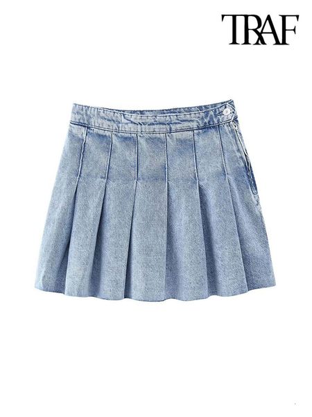 skirts traf women fashion pleated denim mini skirt vintage high waist side zipper female skirts mujer 230328, Black
skirts traf women fashion pleated denim mini skirt vintage high waist side zipper female skirts mujer 230328, Black