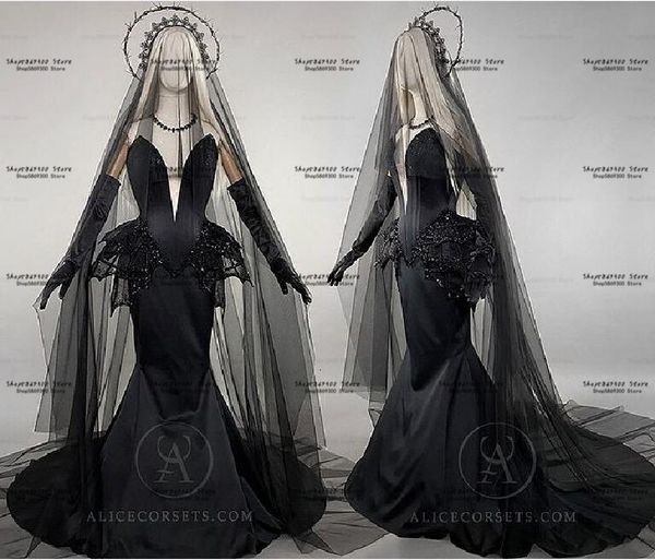 party dresses black gothic mermaid pagan wedding sweetheart peplum beaded stain laceup corset trumpet bridal gowns plus size 230328, White;black
party dresses black gothic mermaid pagan wedding sweetheart peplum beaded stain laceup corset trumpet bridal gowns plus size 230328, White;black