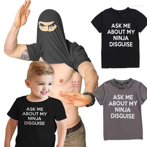 

men's t-shirts ask me about my ninja disguise parent-child interaction game flip funny mask tees kid clothing, White;black