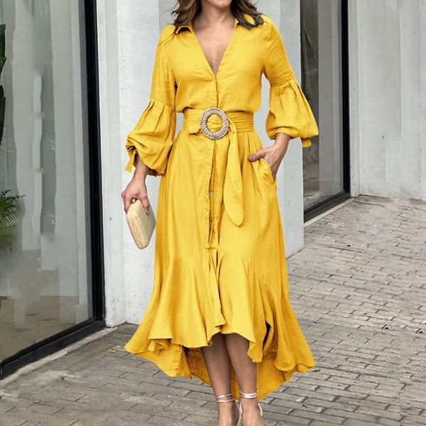 casual dresses fashion women waist solid swing beach dresses elegant v-neck ruffle long dress spring casual lantern sleeve button party dres, Black;gray
casual dresses fashion women waist solid swing beach dresses elegant v-neck ruffle long dress spring casual lantern sleeve button party dres, Black;gray