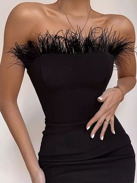 casual dresses summer strapless backless feather black midi women's body bandage dress designer fashion party club dress vestido 230329, Black;gray
casual dresses summer strapless backless feather black midi women's body bandage dress designer fashion party club dress vestido 230329, Black;gray