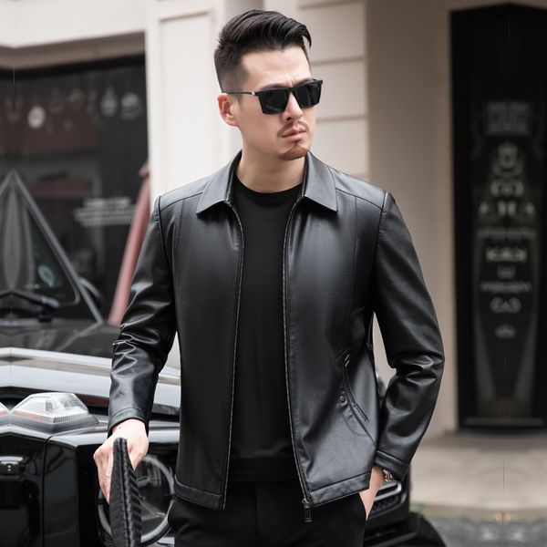 men's leather faux a2102 spring and autumn sheepskin jacket business casual thin section highend lapels show body 230329, Black
men's leather faux a2102 spring and autumn sheepskin jacket business casual thin section highend lapels show body 230329, Black