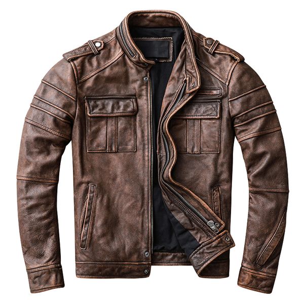 men's leather faux vintage motorcycle jacket men jackets 100 genuine cowhide slim fit skin coat man biker clothing autumn m698 230329, Black
men's leather faux vintage motorcycle jacket men jackets 100 genuine cowhide slim fit skin coat man biker clothing autumn m698 230329, Black