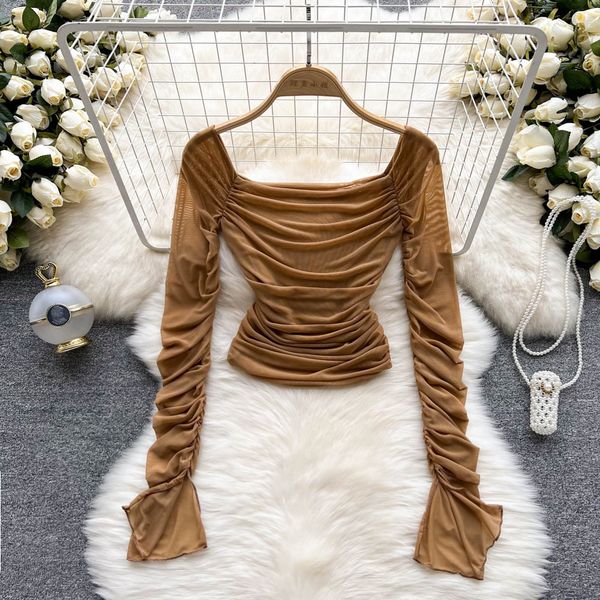 women's blouses shirts mesh woman long sleeve blusas corset type with puffy sleeves korean style blouse pleated shirt femme drop 23032, White
women's blouses shirts mesh woman long sleeve blusas corset type with puffy sleeves korean style blouse pleated shirt femme drop 23032, White