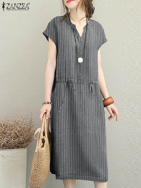casual dresses zanzea casual stripe printed dress short sleeve v-neck shirtdress women summer holiday elegant vestidos drawstring waist robe, Black;gray
casual dresses zanzea casual stripe printed dress short sleeve v-neck shirtdress women summer holiday elegant vestidos drawstring waist robe, Black;gray