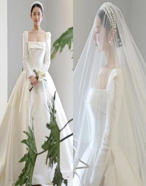 square neckline a line wedding dresses for women minimalist simple satin korean style long sleeves bridal gowns long train bride r1075948, White
square neckline a line wedding dresses for women minimalist simple satin korean style long sleeves bridal gowns long train bride r1075948, White