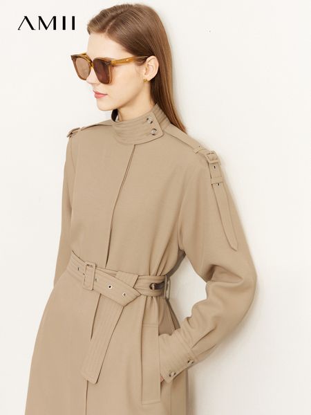 women's trench coats amii minimalism coat for women autumn uv protection sunscreen function stand collar long jacket 12240870 230329, Tan;black 
women's trench coats amii minimalism coat for women autumn uv protection sunscreen function stand collar long jacket 12240870 230329, Tan;black