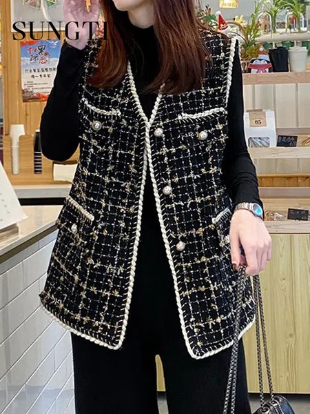 women's vests sungtin retro women's tweed tank black v-neck single chest sleeveless jacket autumn winter korean office women', Black;white
women's vests sungtin retro women's tweed tank black v-neck single chest sleeveless jacket autumn winter korean office women', Black;white