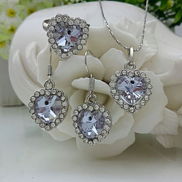 new style heart of the sea pendant necklace ear studs ring suit inlaid zircon rhinestone twinkle decorate adjeustable length non fading gift, Black
new style heart of the sea pendant necklace ear studs ring suit inlaid zircon rhinestone twinkle decorate adjeustable length non fading gift, Black