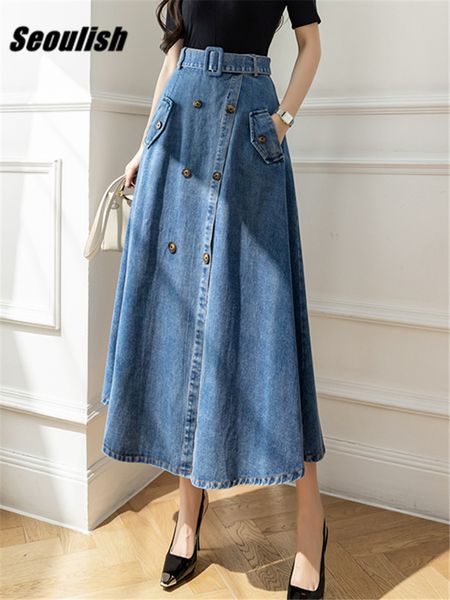 skirts seoulish women's denim long leather with belt high wattage double breasted umbrella jeans women's straight a-line skiing 23, Black
skirts seoulish women's denim long leather with belt high wattage double breasted umbrella jeans women's straight a-line skiing 23, Black