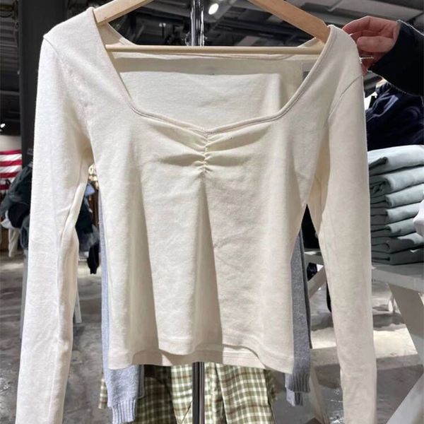 women's tshirt vintage white slim long sleeve tshirt square collar folds short t shirt female autumn sweet chic cotton 230328
women's tshirt vintage white slim long sleeve tshirt square collar folds short t shirt female autumn sweet chic cotton 230328