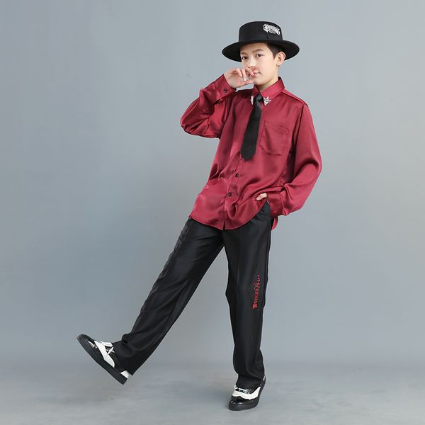 stage wear kids and popping street dance suit bright face materials long sleeve tie shirt and pants locking clothing boy girl set, Black;red
stage wear kids and popping street dance suit bright face materials long sleeve tie shirt and pants locking clothing boy girl set, Black;red
