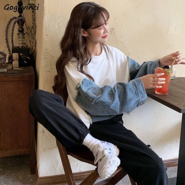 women's hoodies sweatshirts sweatshirt wanita kasual denim patchwork temperamen lengan ulzzang pakaian jalan desain dasar longgar baru, Black
women's hoodies sweatshirts sweatshirt wanita kasual denim patchwork temperamen lengan ulzzang pakaian jalan desain dasar longgar baru, Black