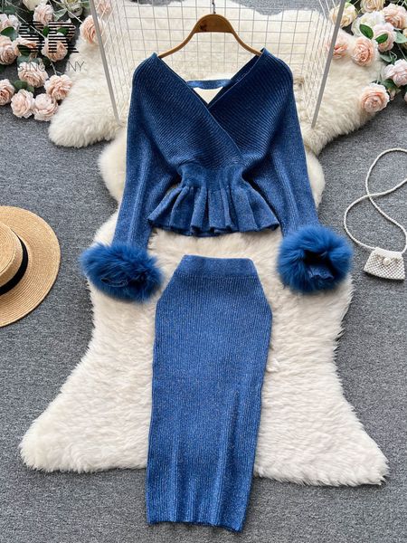 two piece dress singreiny knit evening party two piece suits women v neck long sleeve elegant slim elastic waist skirt winter sweater sets, White
two piece dress singreiny knit evening party two piece suits women v neck long sleeve elegant slim elastic waist skirt winter sweater sets, White